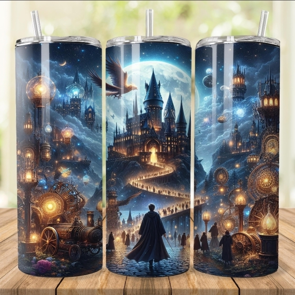 Harry Potter Fantasy Castle Themed Tumbler - Blue and Black